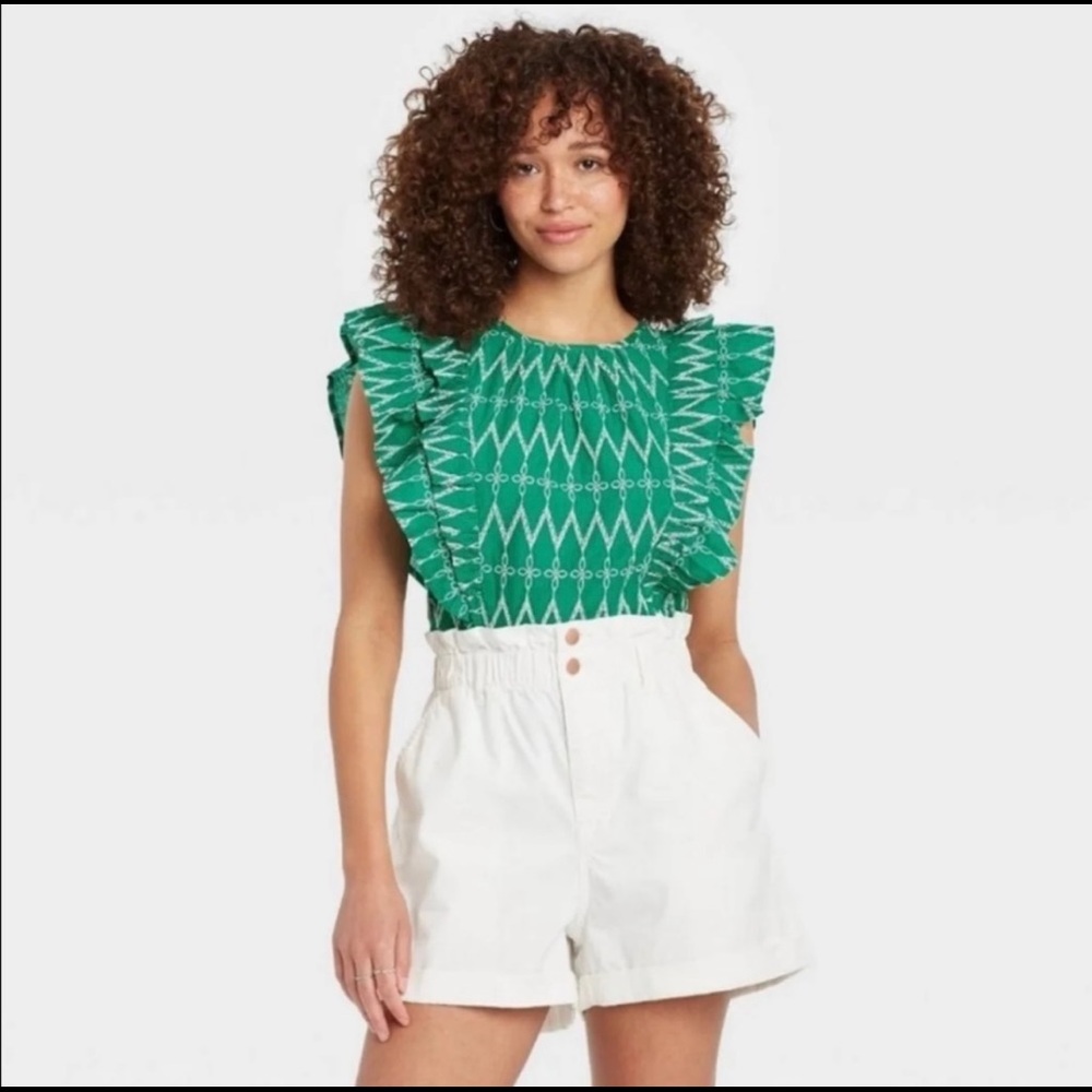 [universal thread] embroidered ruffle top